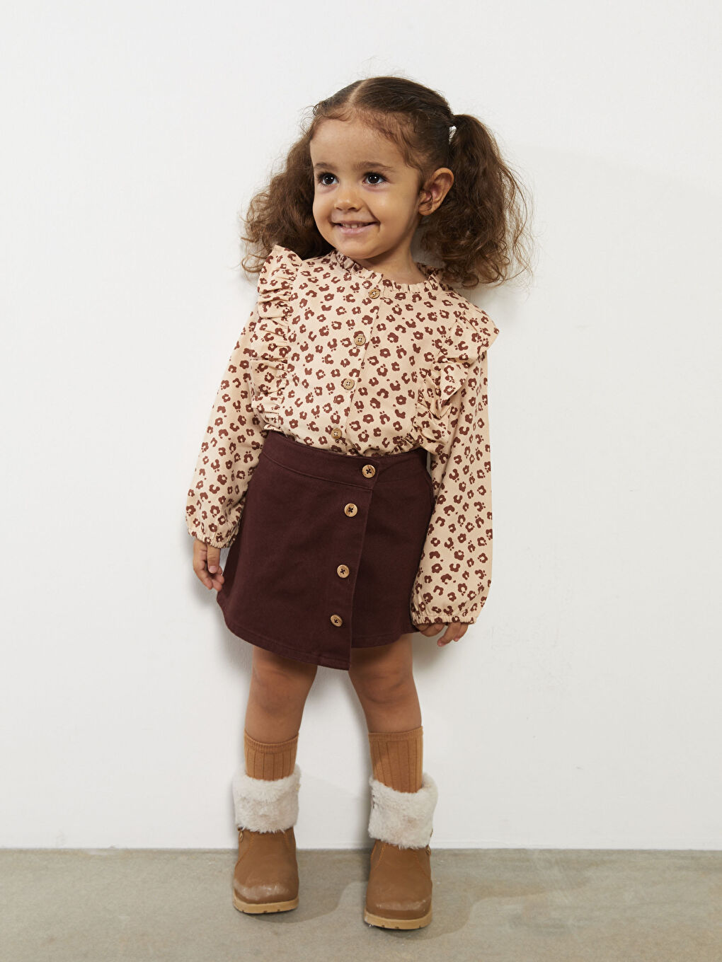 Ensemble T-Shirt Imprimé à Manches Longues et Jupe Short Bébé Fille Col Rond Lot de 2