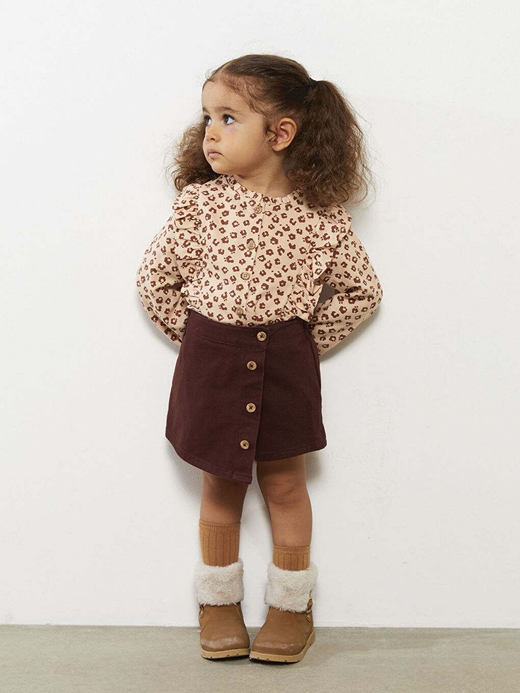 Ensemble T-Shirt Imprimé à Manches Longues et Jupe Short Bébé Fille Col Rond Lot de 2-1