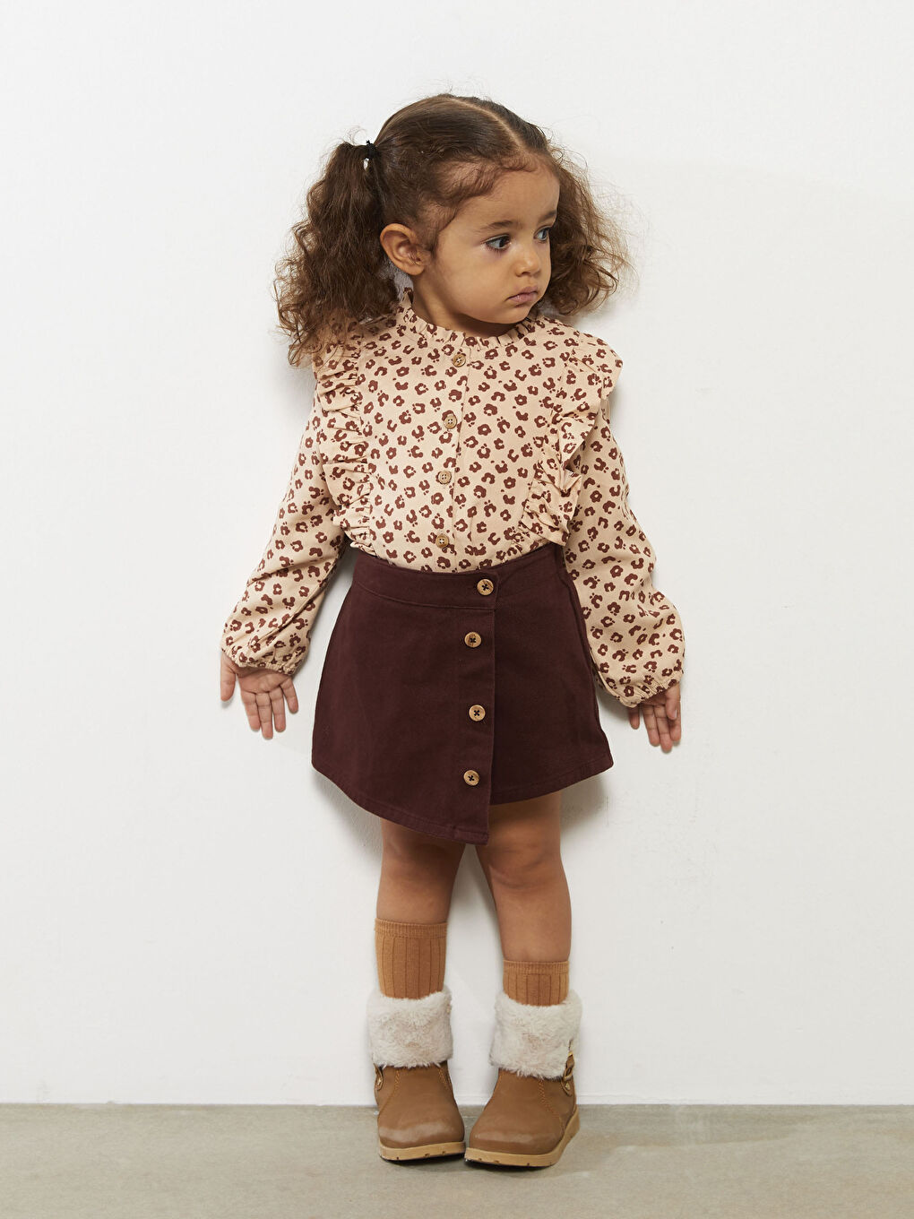 Ensemble T-Shirt Imprimé à Manches Longues et Jupe Short Bébé Fille Col Rond Lot de 2-2