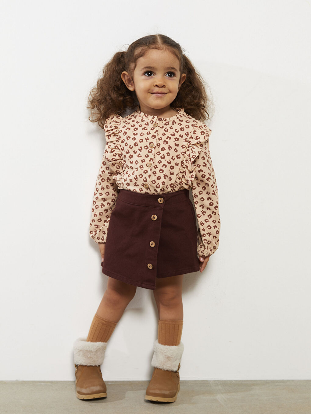 Ensemble T-Shirt Imprimé à Manches Longues et Jupe Short Bébé Fille Col Rond Lot de 2-3