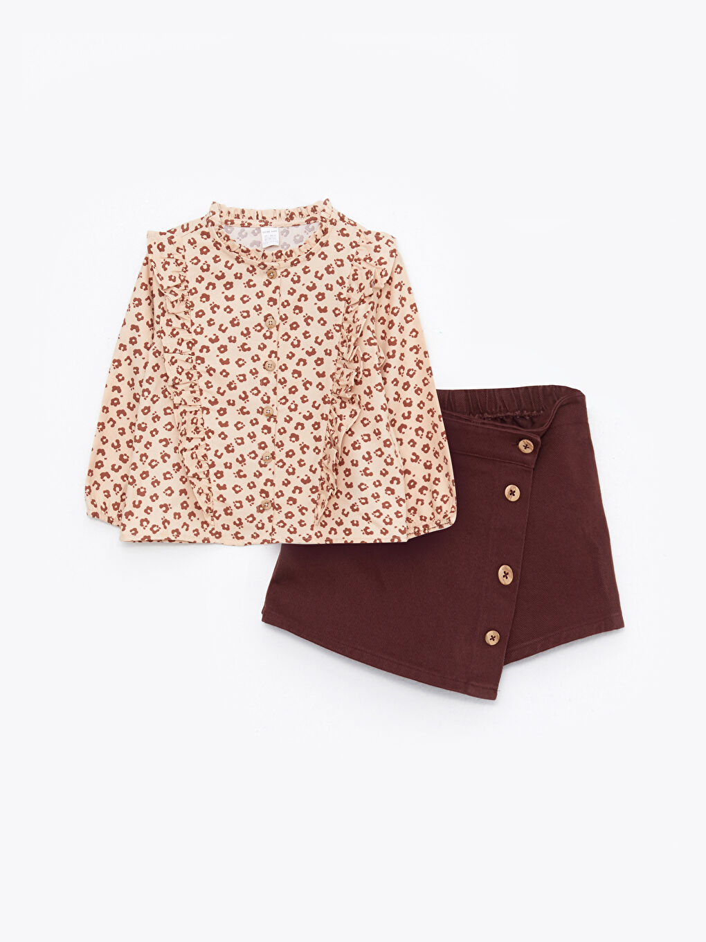 Ensemble T-Shirt Imprimé à Manches Longues et Jupe Short Bébé Fille Col Rond Lot de 2-4