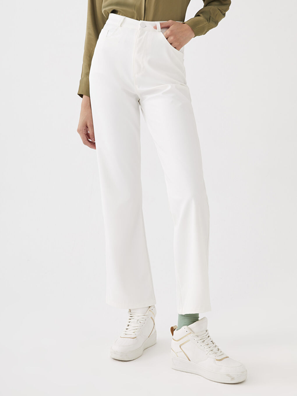 بنطلون سادة بقصة عادية للسيدات-4