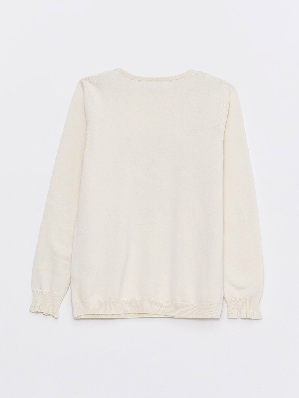 Ekru Bisiklet Yaka Baskılı Uzun Kollu Kız Çocuk Triko Kazak-1