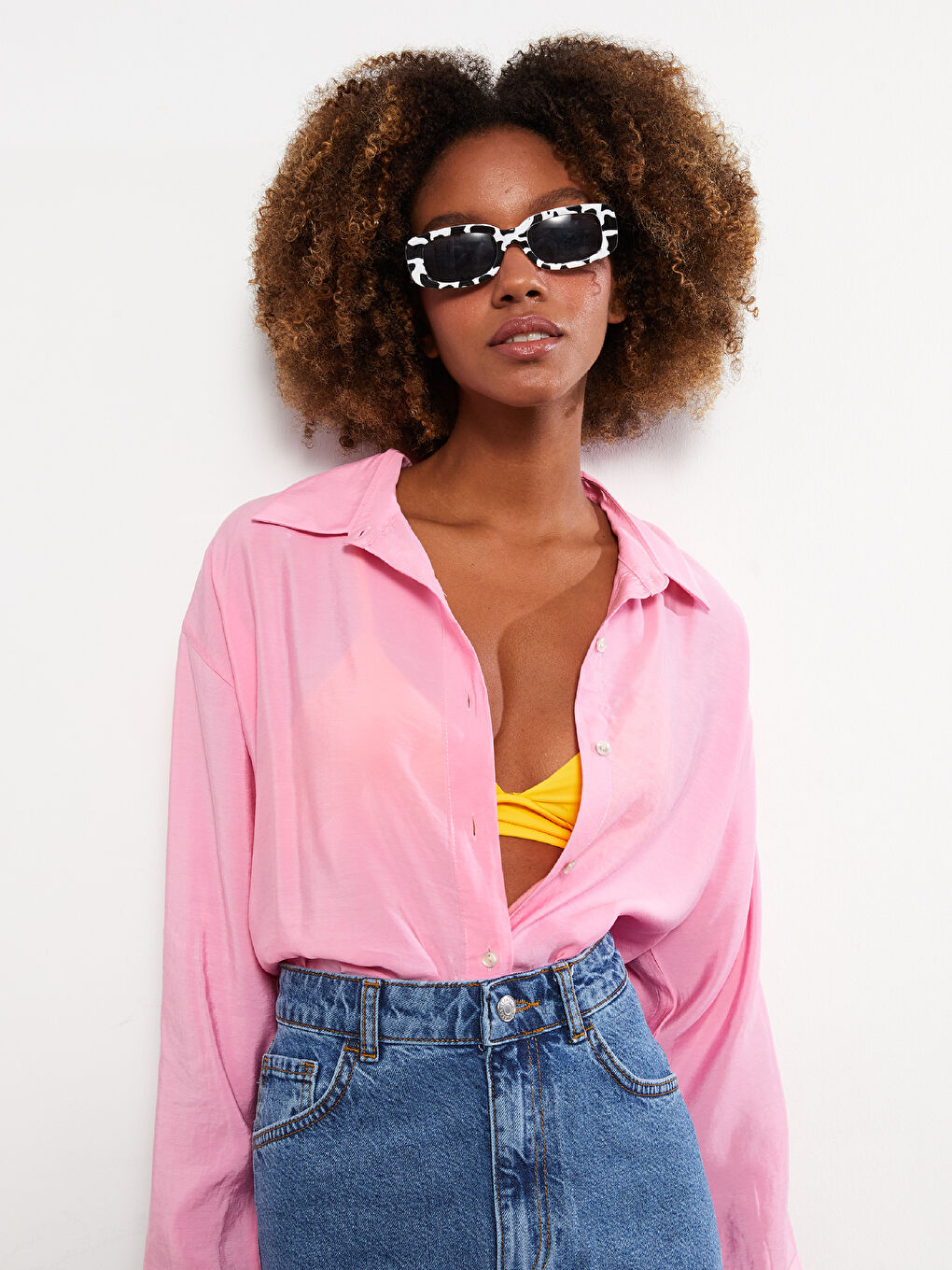 Front Button Closure Straight Long Sleeve Oversize Women's Shirt-1