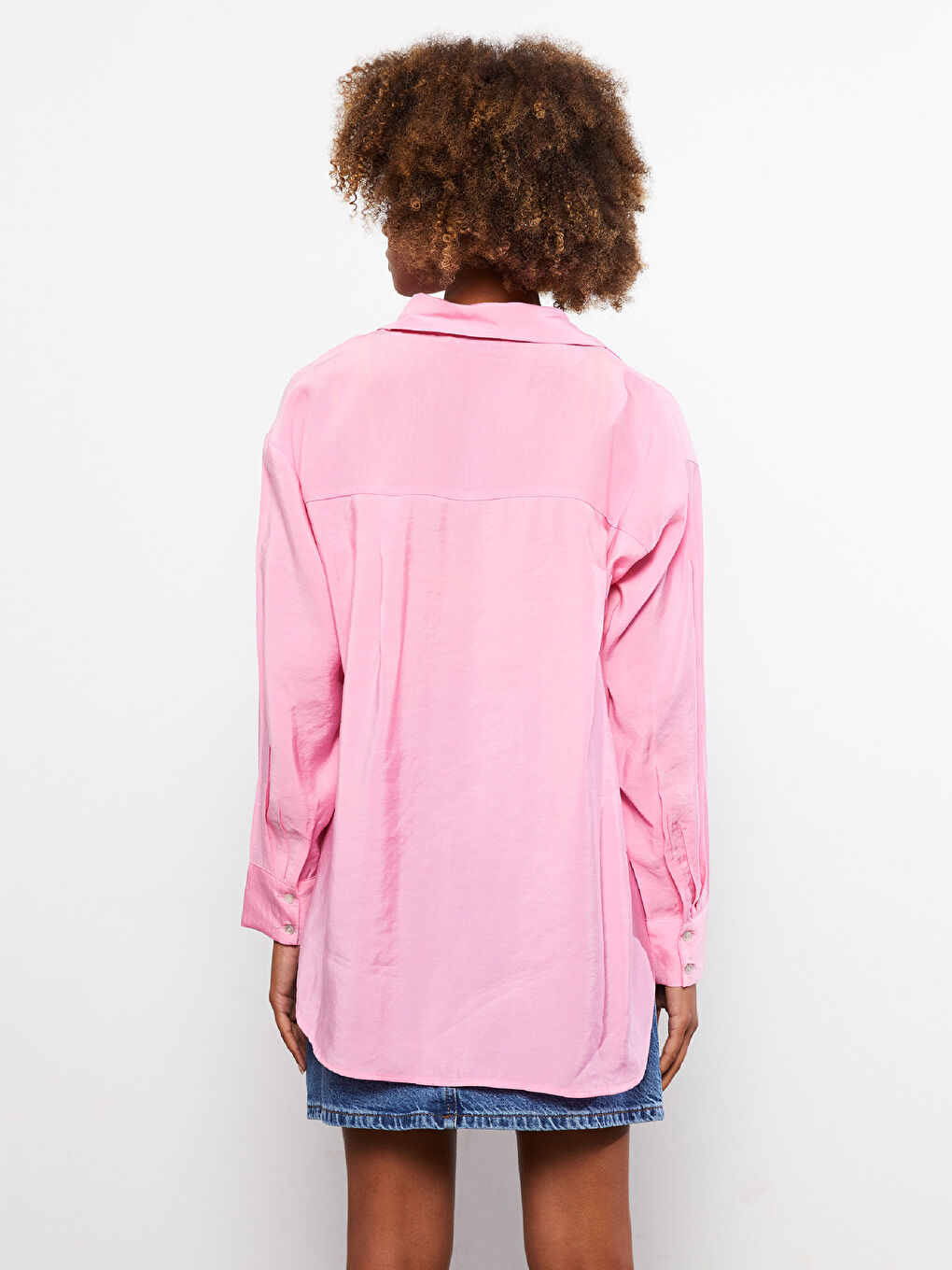 Front Button Closure Straight Long Sleeve Oversize Women's Shirt-4