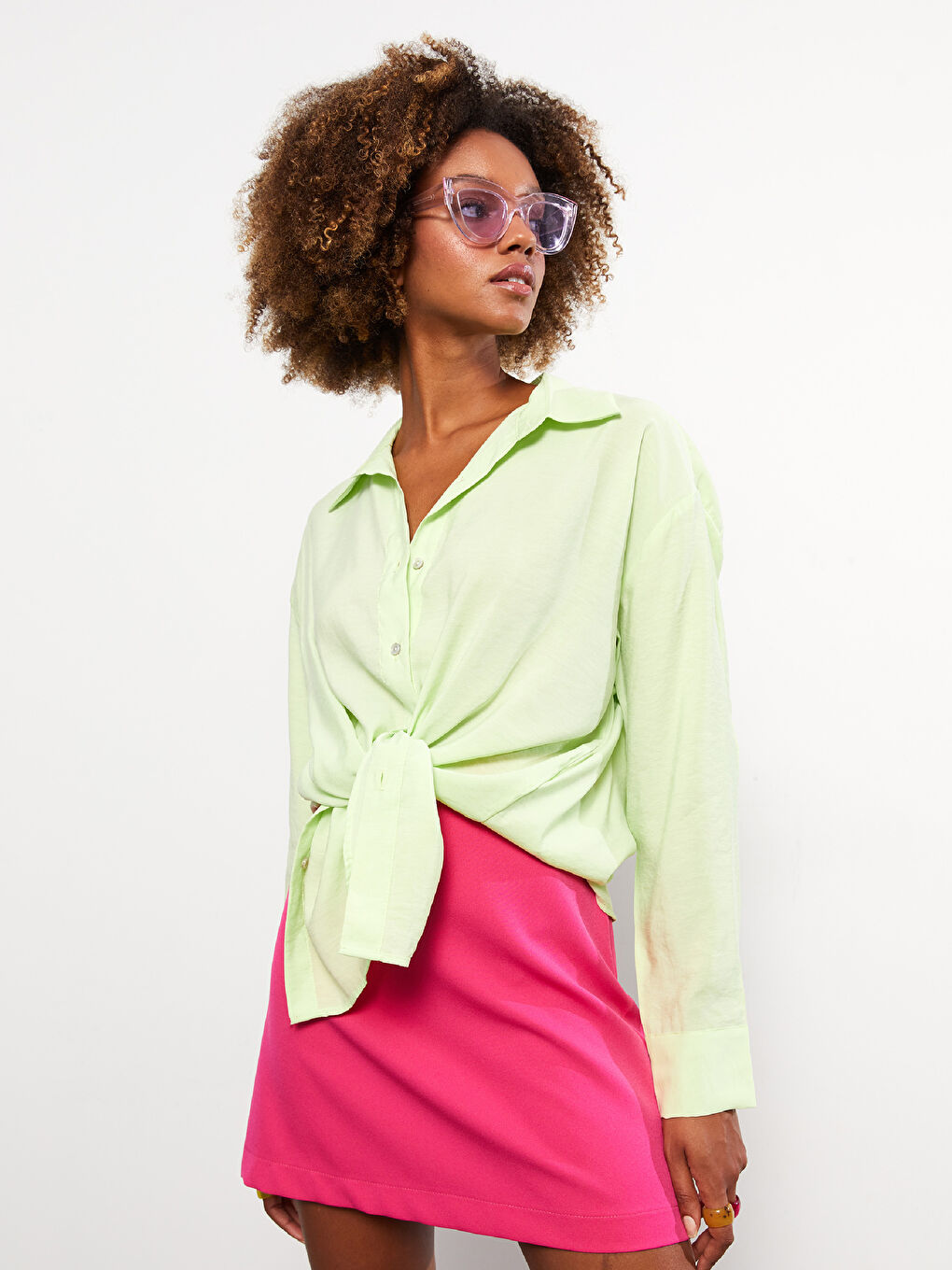 Front Button Closure Straight Long Sleeve Oversize Women's Shirt