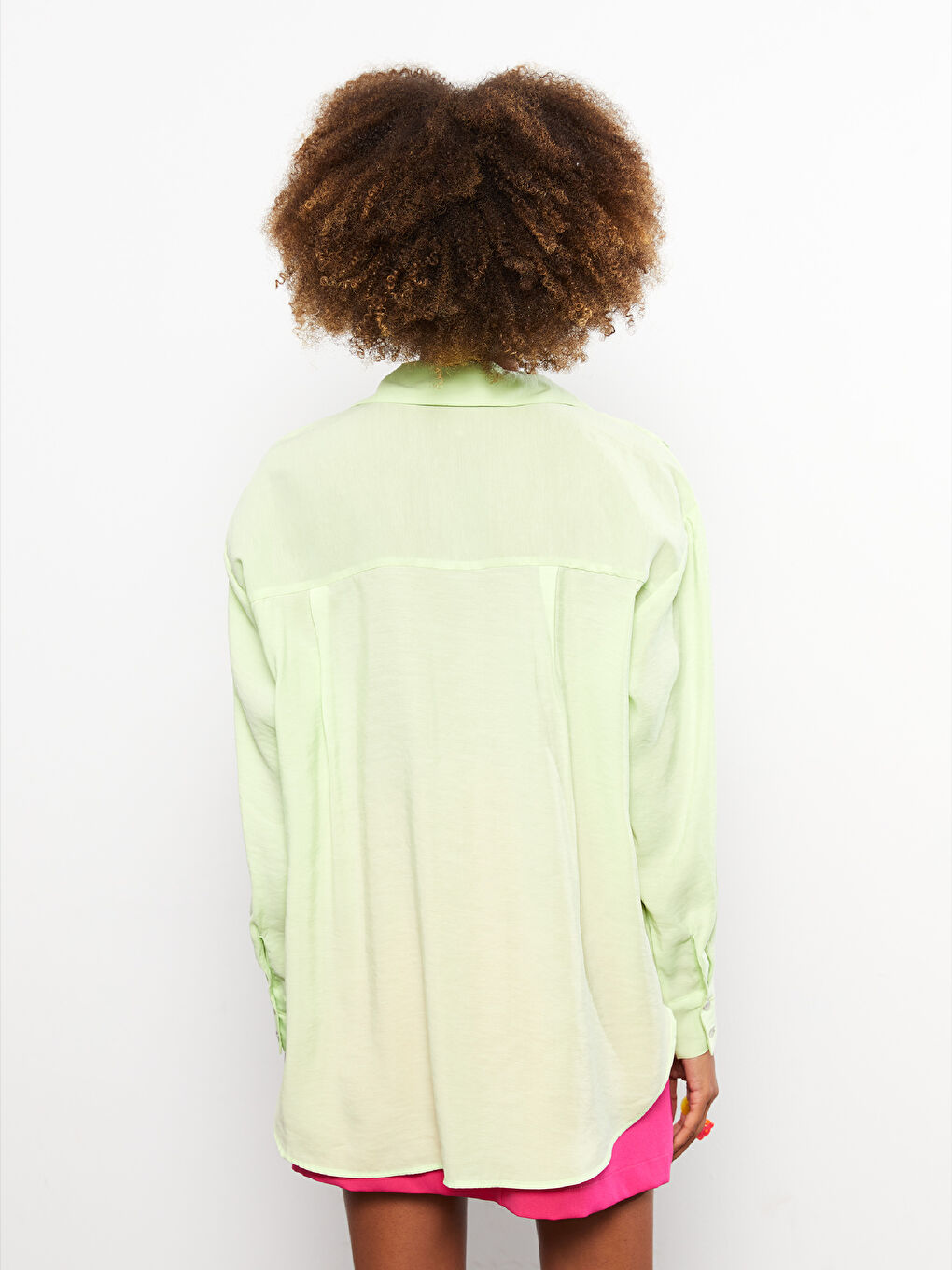 Front Button Closure Straight Long Sleeve Oversize Women's Shirt-4