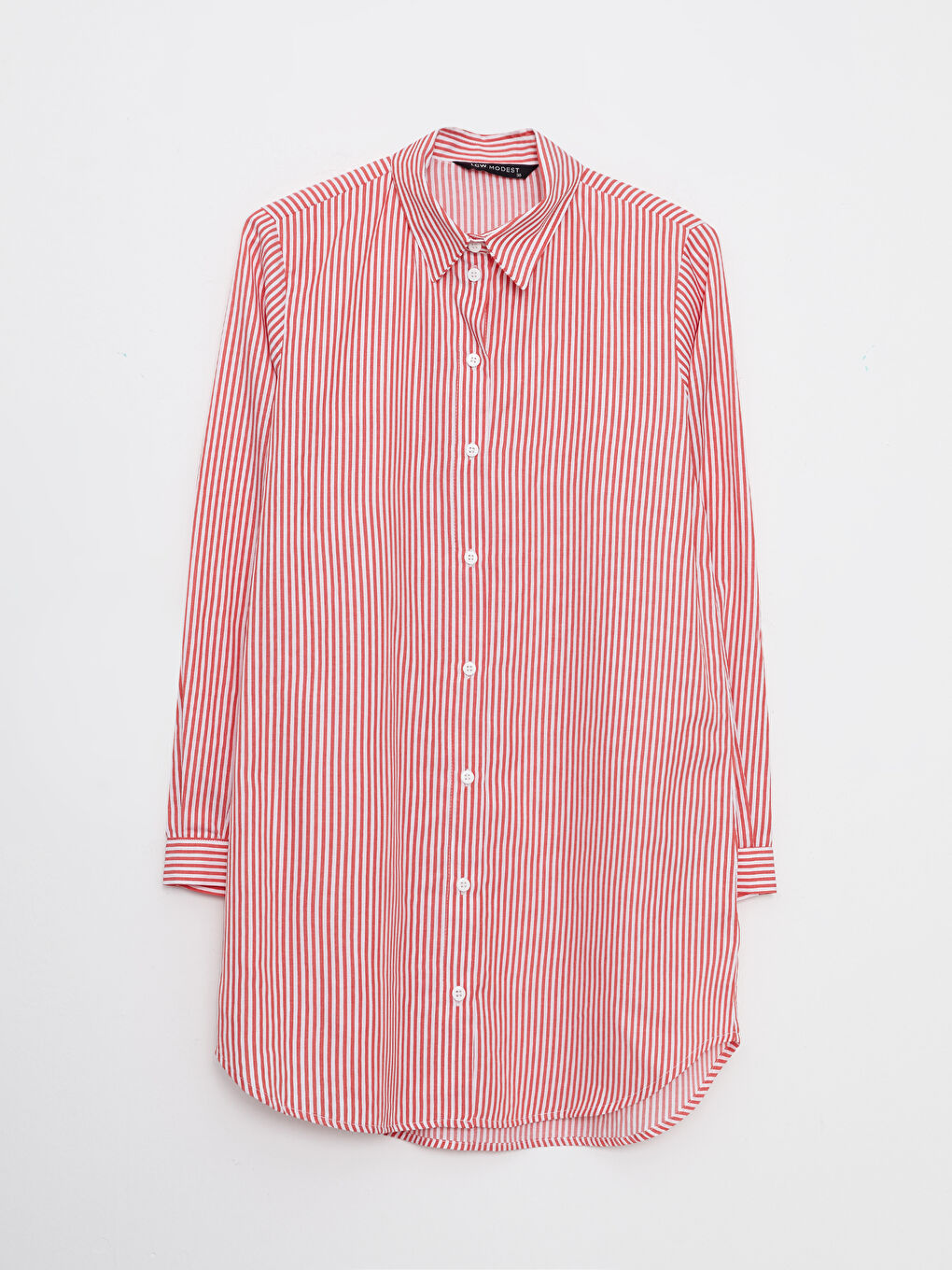 Kırmızı Düz Uzun Kollu Kadın Gömlek Tunik-4