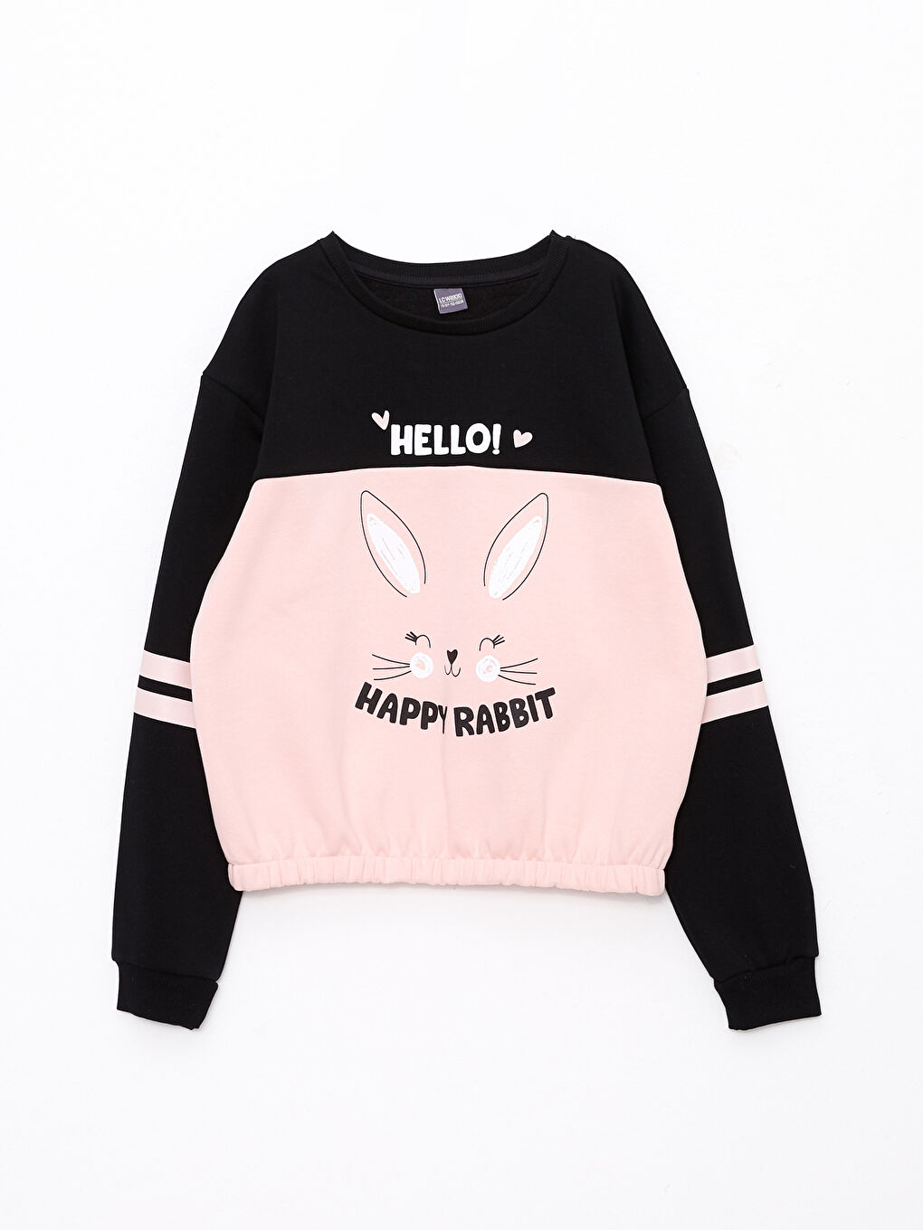 Siyah Bisiklet Yaka Baskılı Uzun Kollu Kız Çocuk Sweatshirt ve Tayt-1