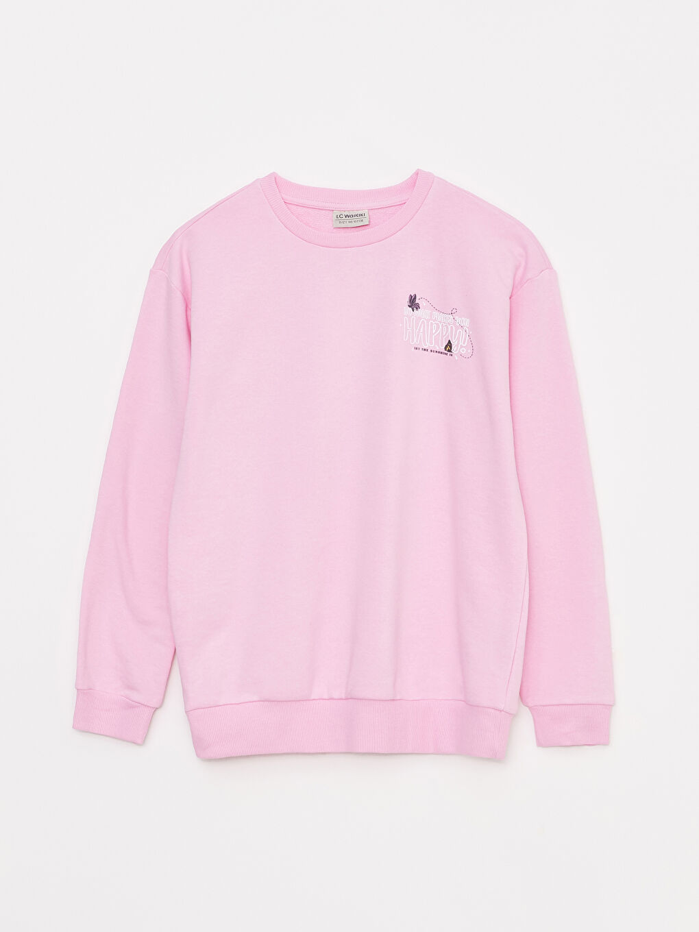 LCW Kids Pembe Bisiklet Yaka Baskılı Uzun Kollu Kız Çocuk Sweatshirt ve Eşofman Altı - 1