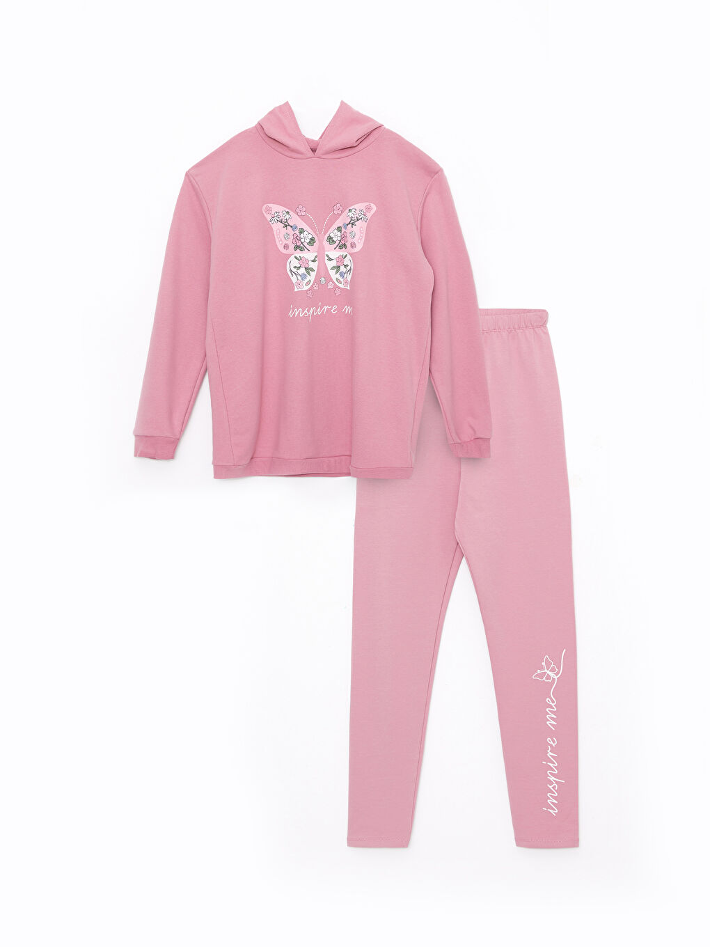 LCW Kids Pembe Kapüşonlu Baskılı Uzun Kollu Kız Çocuk Sweatshirt ve Tayt