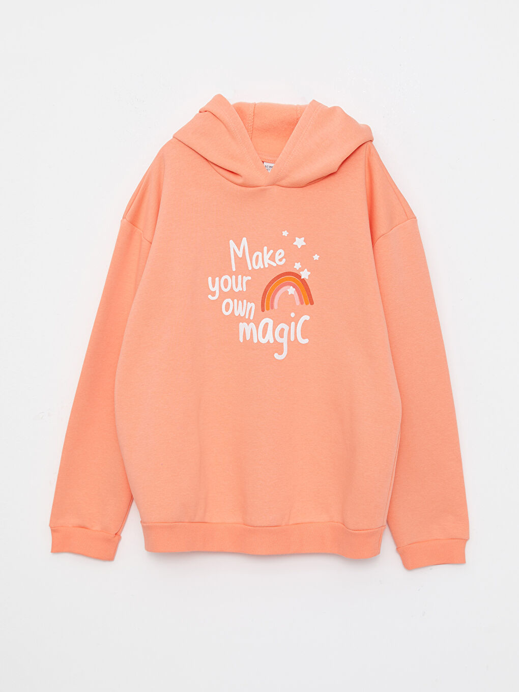 Mercan Kapüşonlu Baskılı Uzun Kollu Kız Çocuk Sweatshirt ve Eşofman Altı-1