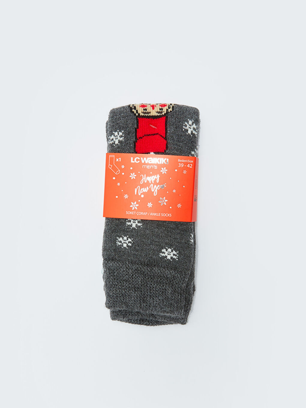 Antrasit Yılbaşı Temalı Erkek Soket Çorap-1