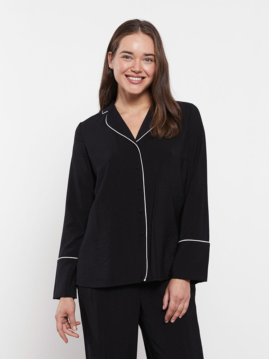 LC Waikiki Collared Neck Plain Long Sleeve Women's Pyjama Set -W2GS63Z8-CVL