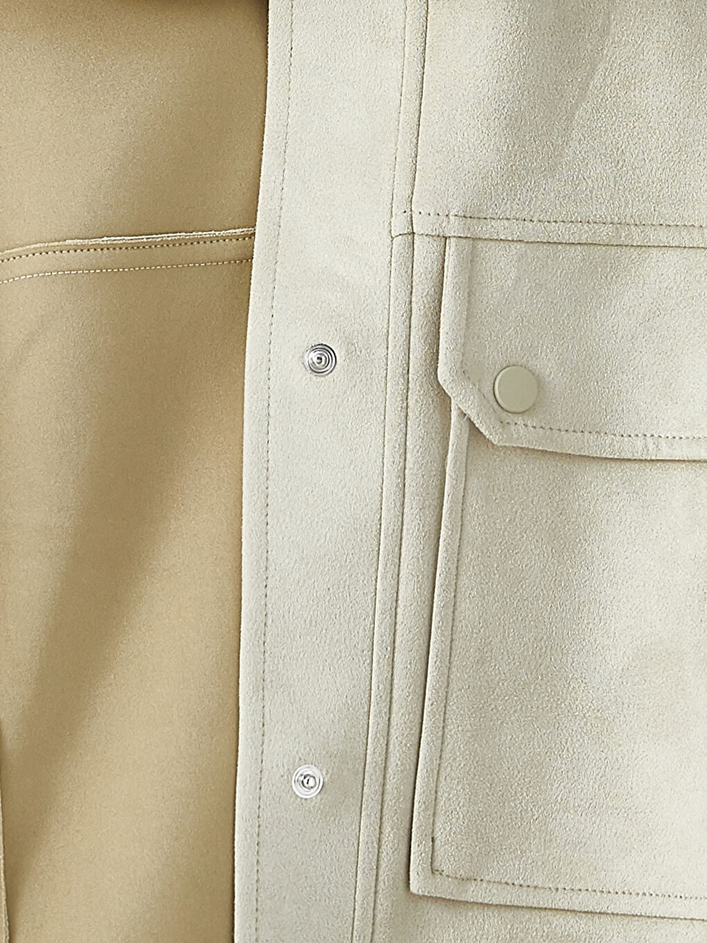 Bej Dik Yaka Kadın Deri Görünümlü Mont-6