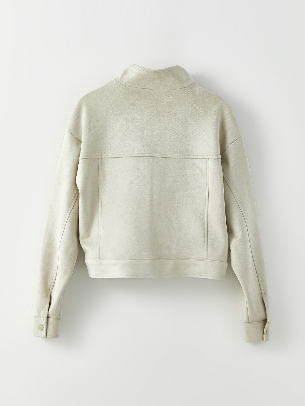 Bej Dik Yaka Kadın Deri Görünümlü Mont-7