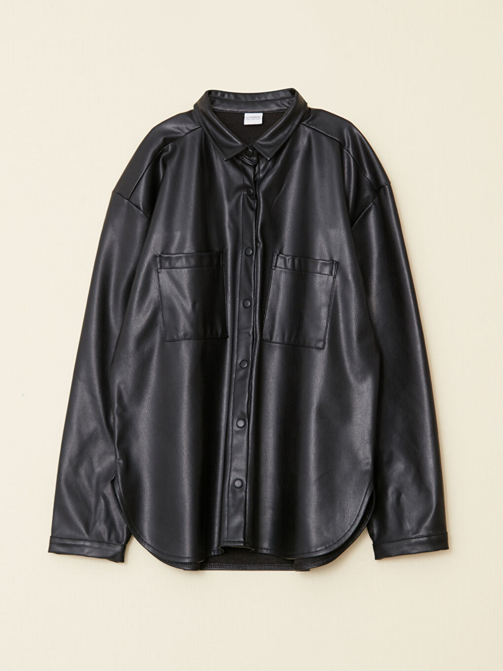 Siyah Basic Uzun Kollu Deri Görünümlü Kız Çocuk Gömlek-4