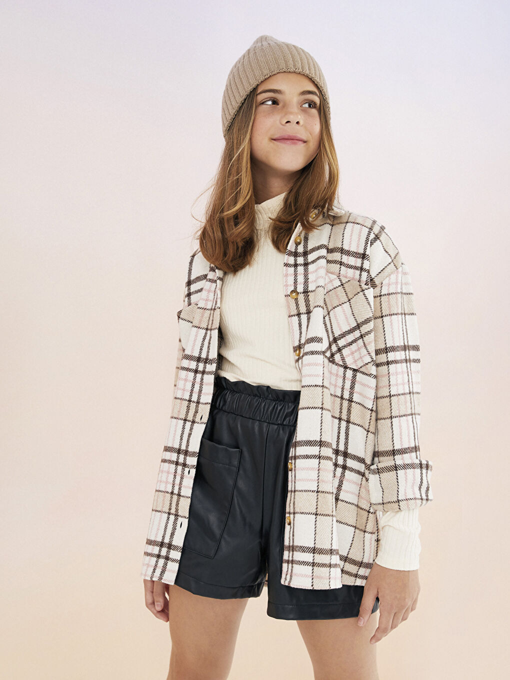 Шорты из искусственной кожи с эластичной талией для девочек-1