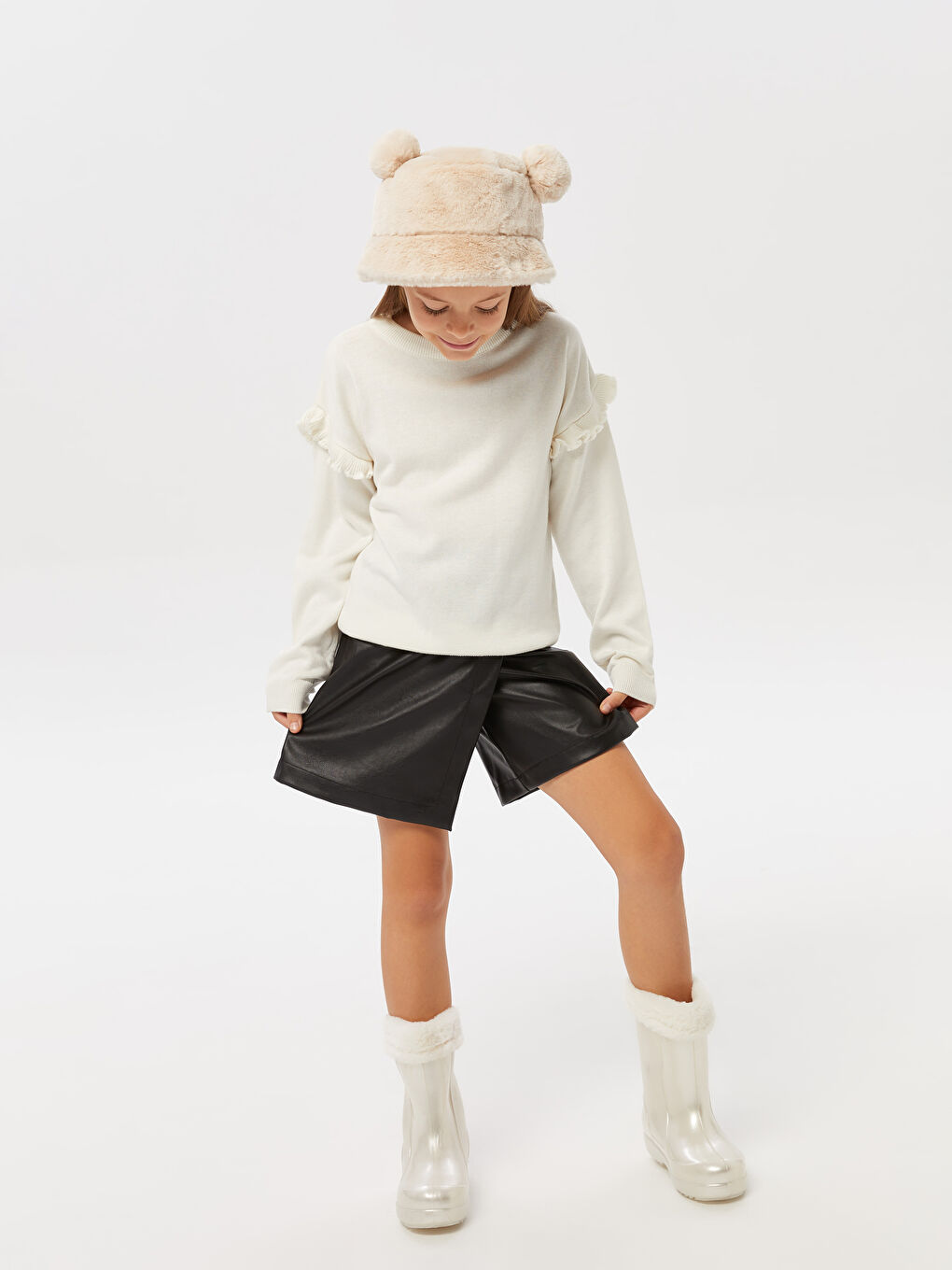 Серпімді белдік жасанды былғары қыз шорты-белдемше-2