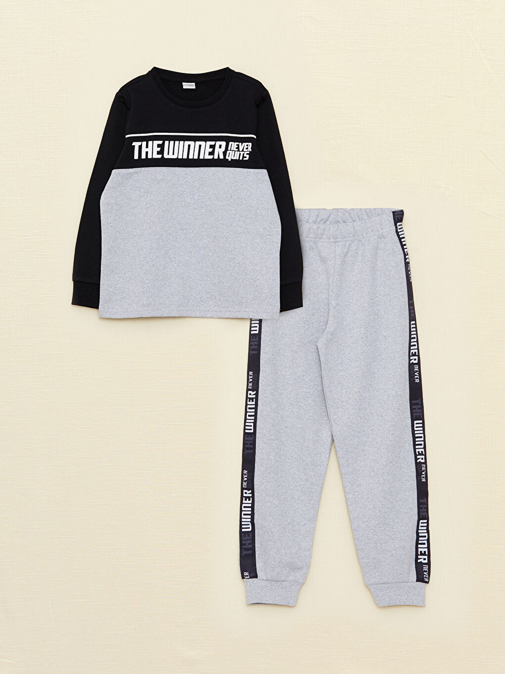 Siyah Bisiklet Yaka Baskılı Uzun Kollu Erkek Çocuk Pijama Takımı