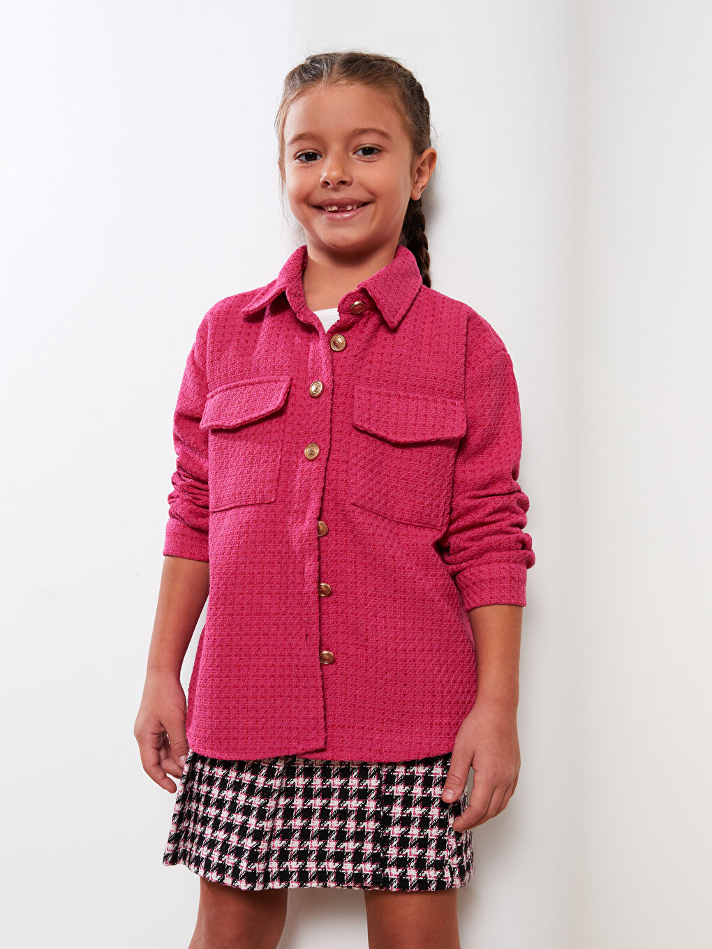 LCW Kids Gemusterte Langarm Mädchen Hemdjacke -W2GT10Z4-H3R