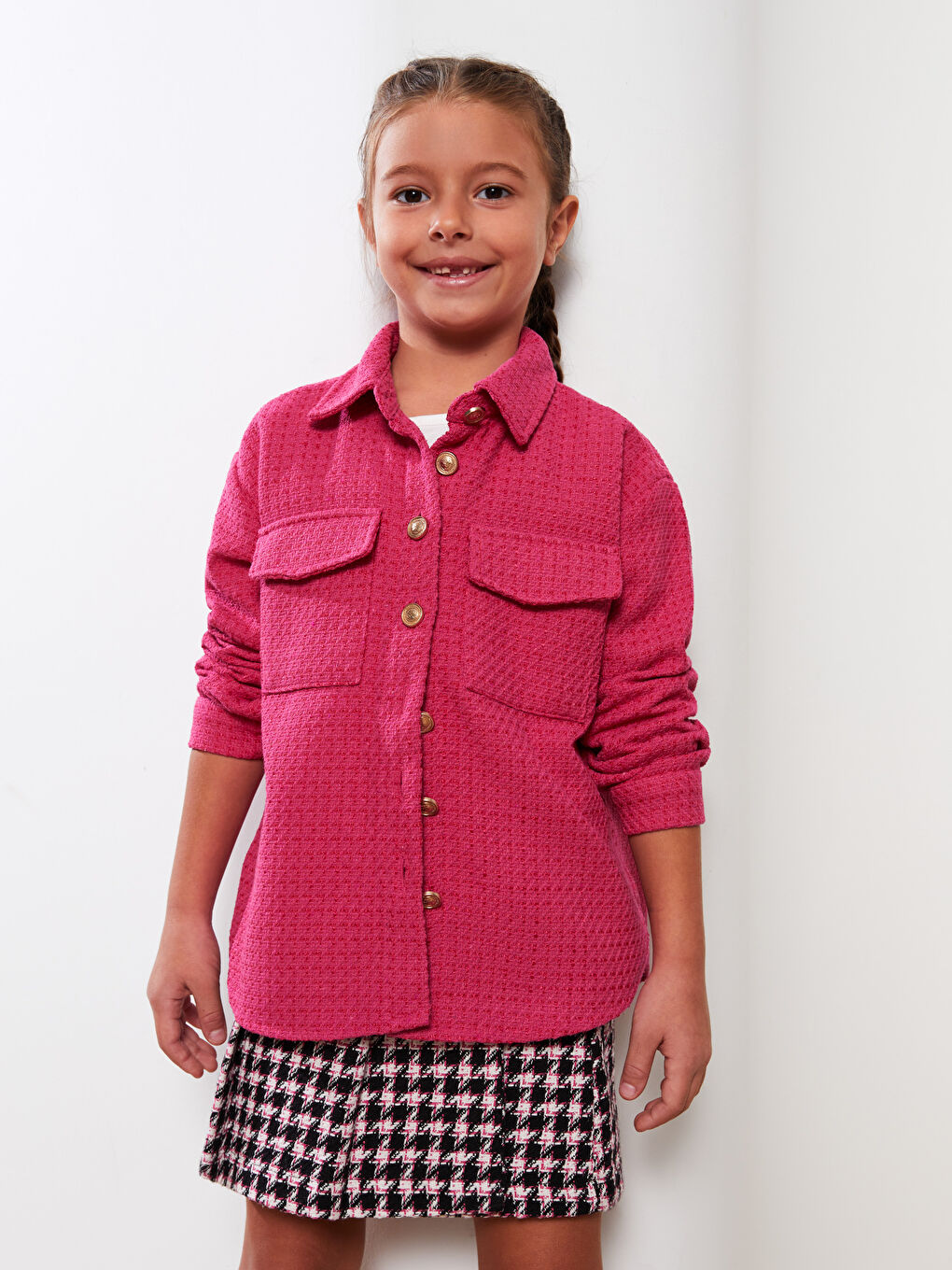 LCW Kids Gemusterte Langarm Mädchen Hemdjacke -W2GT10Z4-H3R