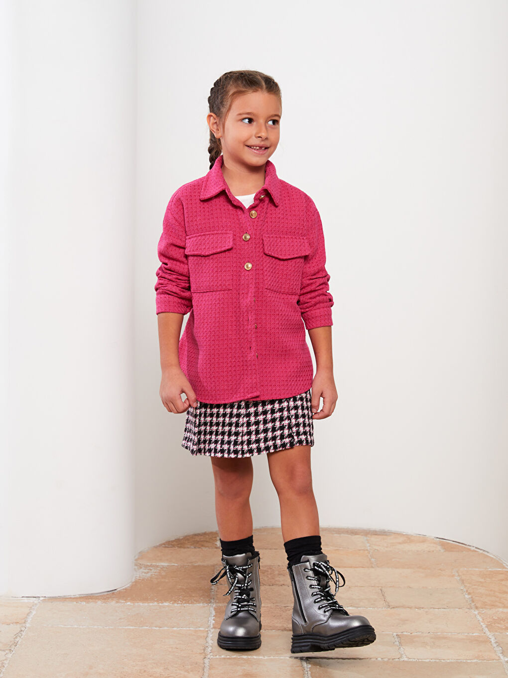 LCW Kids Gemusterte Langarm Mädchen Hemdjacke -W2GT10Z4-H3R