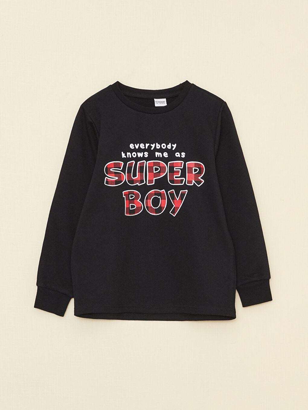 طقم بيجامة كم طويل مطبوع بياقة دائرية للأولاد-1