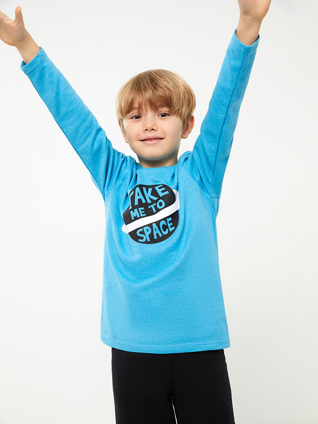 Crew Neck Printed Long Sleeve Boys' Pyjama Set-1