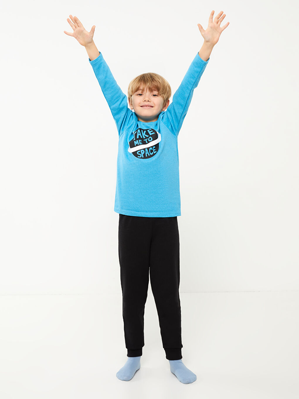Crew Neck Printed Long Sleeve Boys' Pyjama Set-2