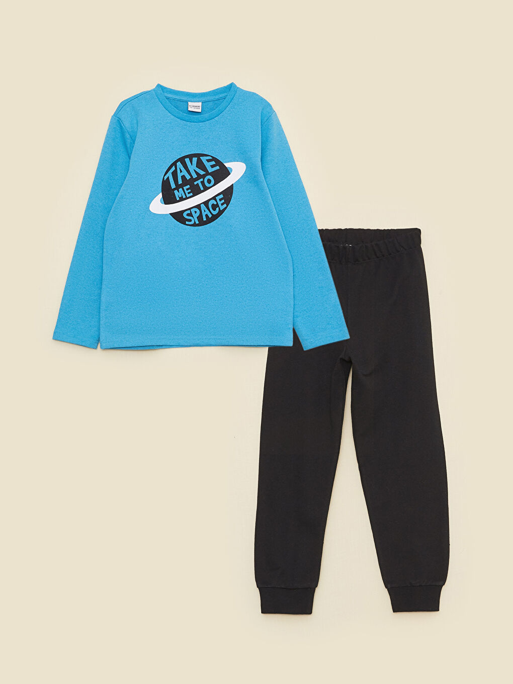 Crew Neck Printed Long Sleeve Boys' Pyjama Set-3
