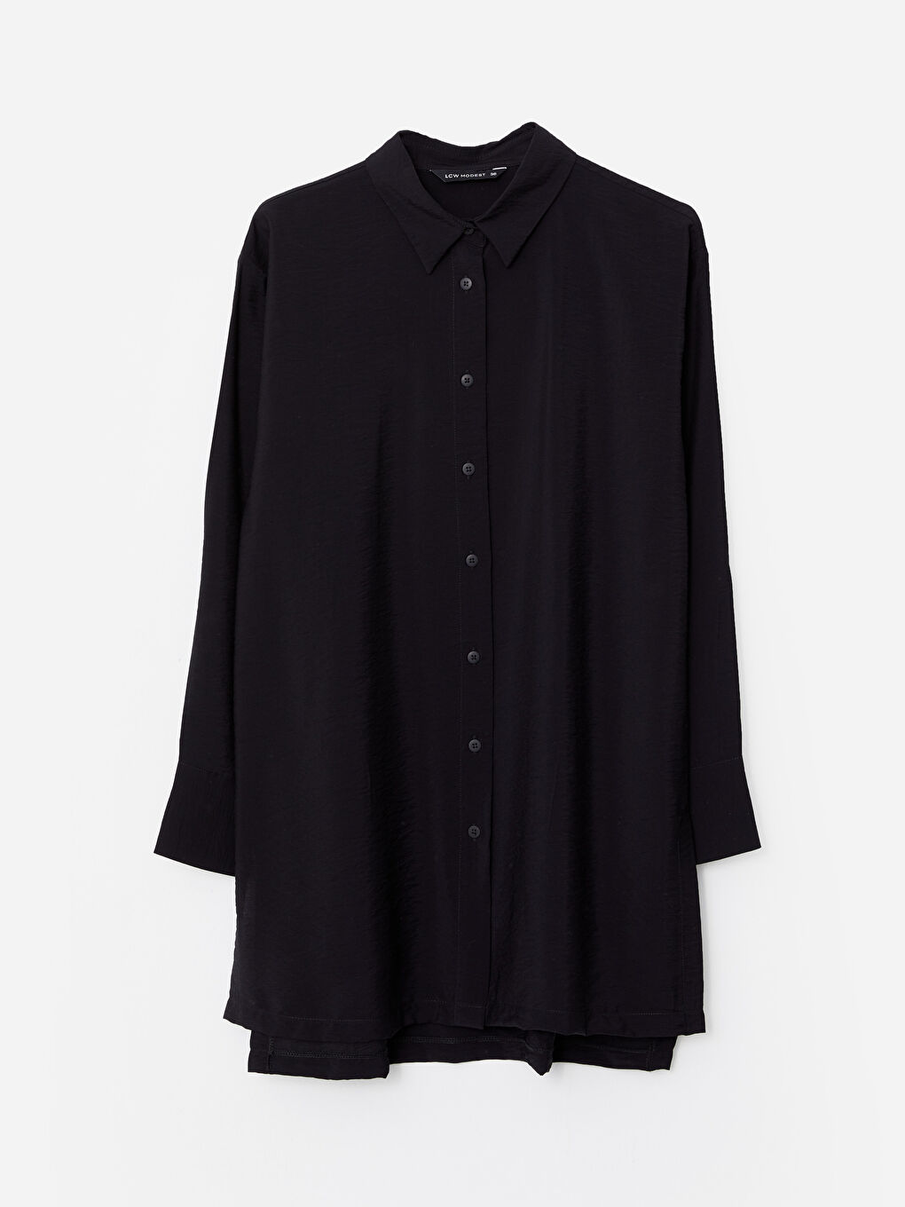 Siyah Önden Düğme Kapamalı Düz Uzun Kollu Kadın Gömlek-5