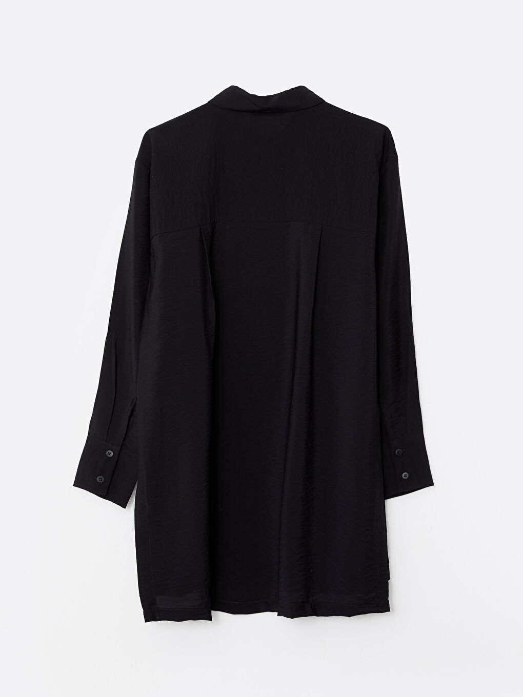 Siyah Önden Düğme Kapamalı Düz Uzun Kollu Kadın Gömlek-6