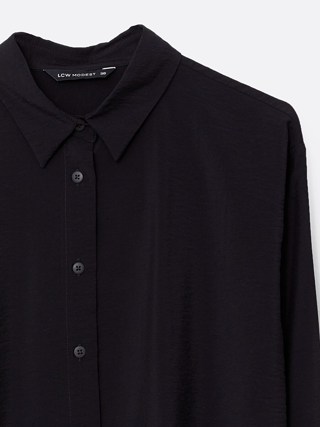 Siyah Önden Düğme Kapamalı Düz Uzun Kollu Kadın Gömlek-7