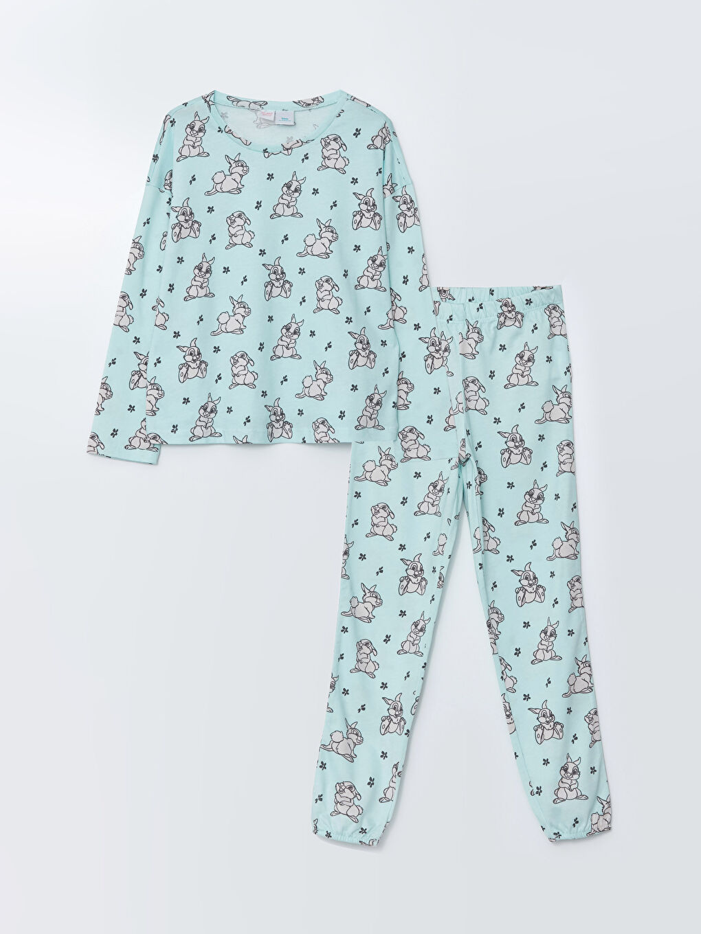 Crew Neck Bambi Printed Long Sleeve Girls Pajamas Set
