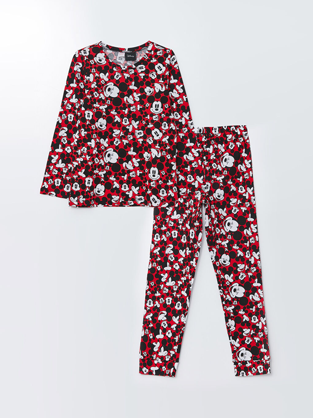 Crew Neck Mickey Mouse Printed Long Sleeve Girls' Pajamas Set