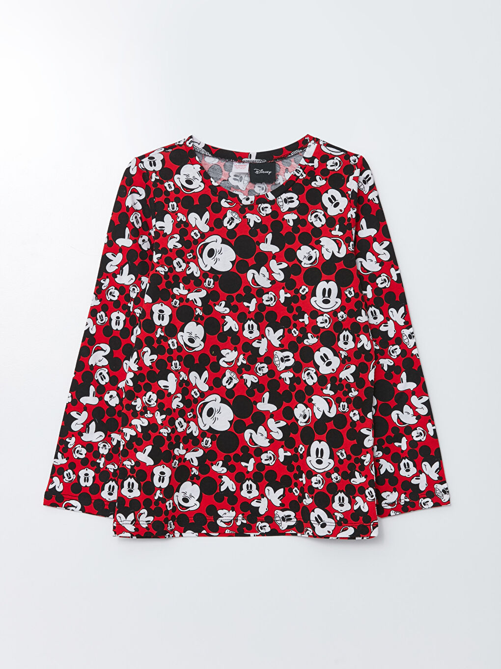 Crew Neck Mickey Mouse Printed Long Sleeve Girls' Pajamas Set-1