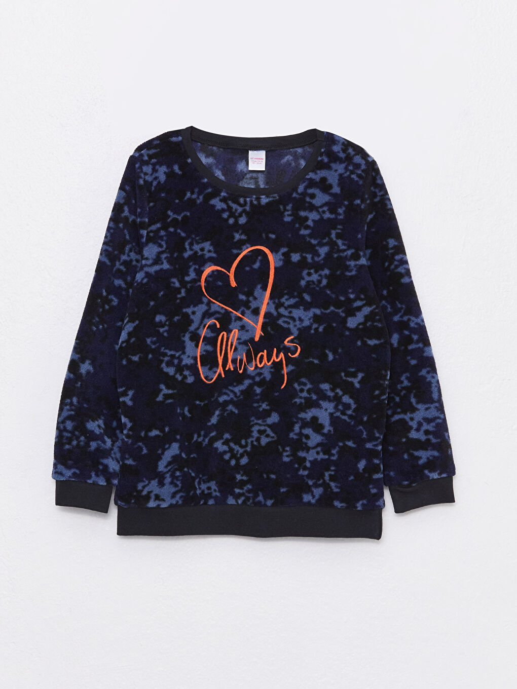 Lacivert Bisiklet Yaka Baskılı Uzun Kollu Polar Kız Çocuk Pijama Takımı-1