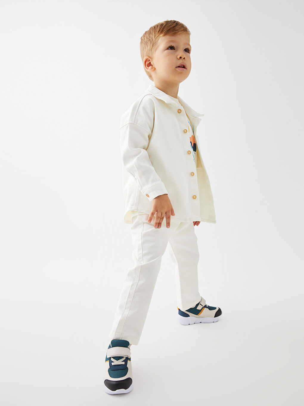 Джинсовая рубашка с принтом и длинным рукавом для малыша мальчика-1