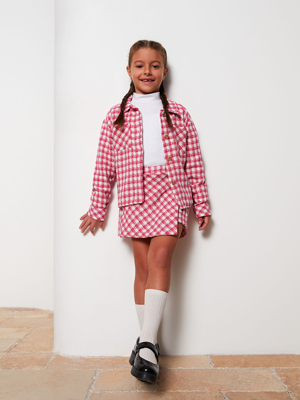 LCW Kids Ekose Uzun Kollu Kız Çocuk Gömlek Ceket -W2GU27Z4-LNQ