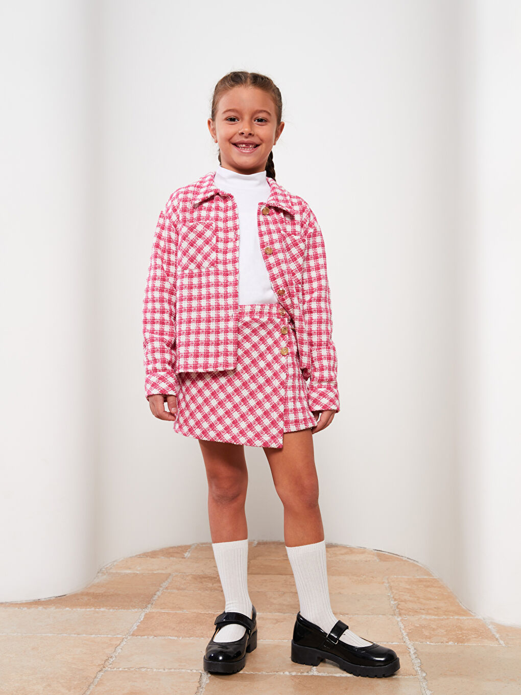 ელასტიური წელი პლედი გოგონების მოკლე ქვედაბოლო-1