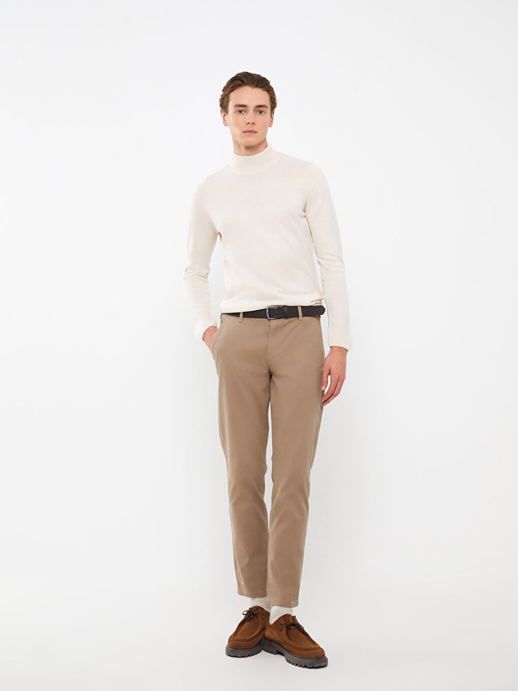 Ekru Yarım Balıkçı Yaka Uzun Kollu Erkek Triko Kazak-1