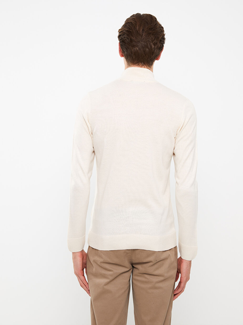 Ekru Yarım Balıkçı Yaka Uzun Kollu Erkek Triko Kazak-5