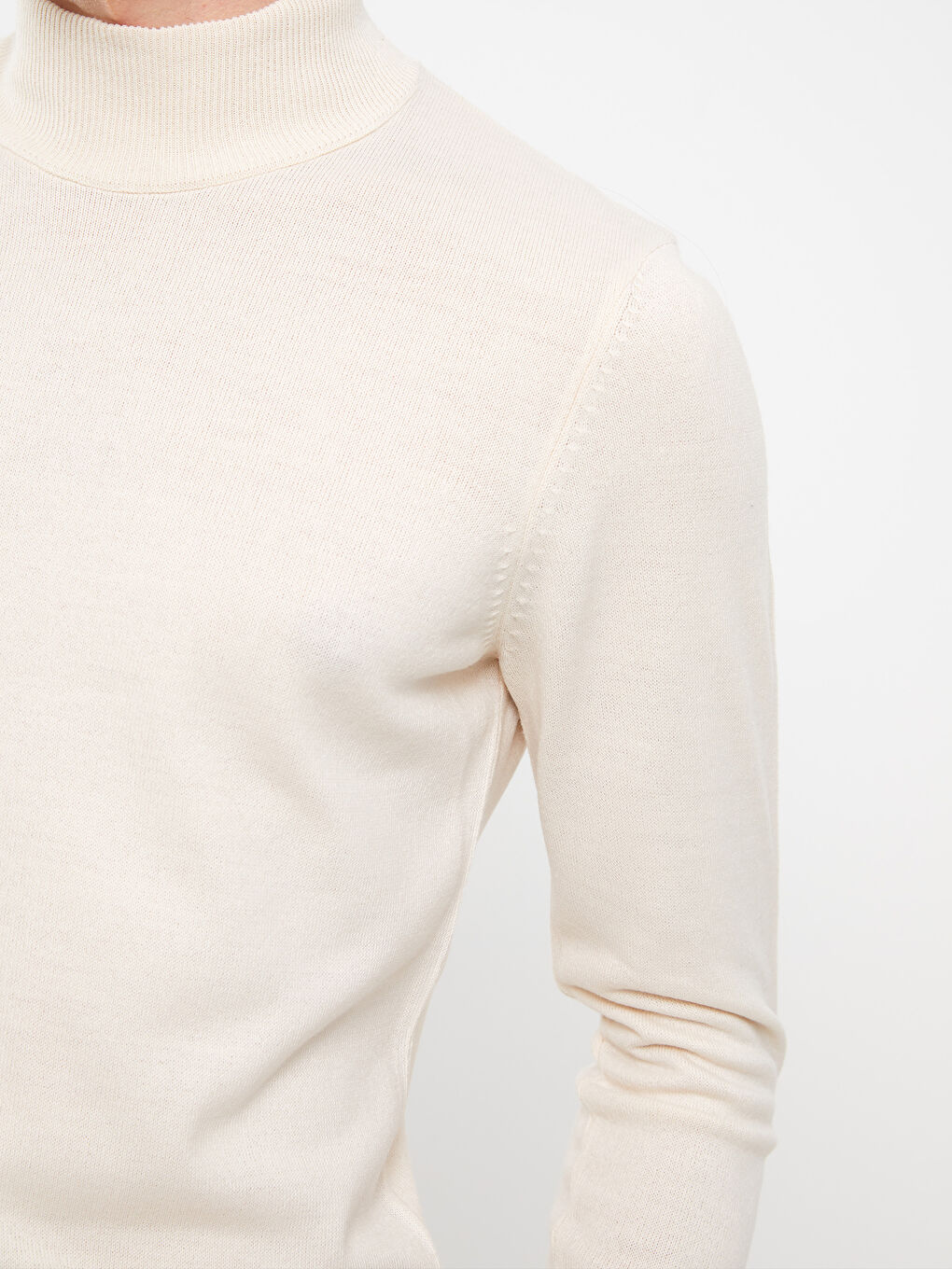 Ekru Yarım Balıkçı Yaka Uzun Kollu Erkek Triko Kazak-7