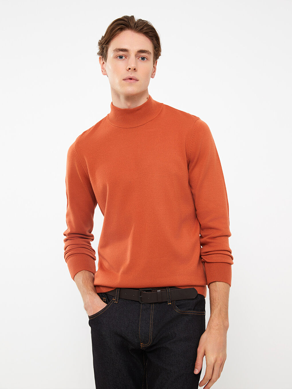 سترة تريكو بكول نص عالي وكم طويل رجال