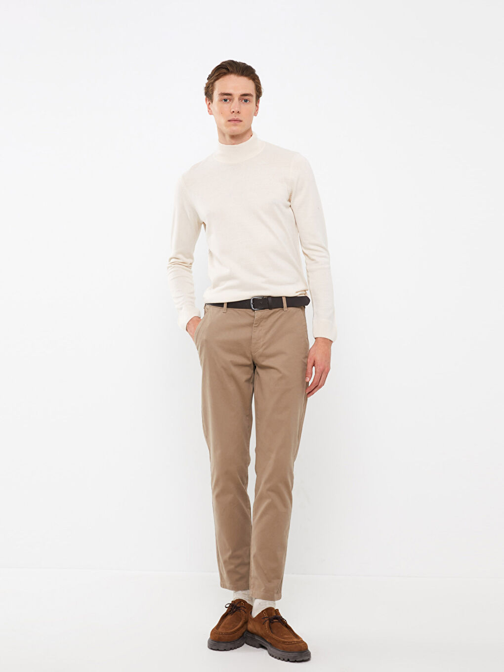 Ekru Yarım Balıkçı Yaka Uzun Kollu Erkek Triko Kazak-2