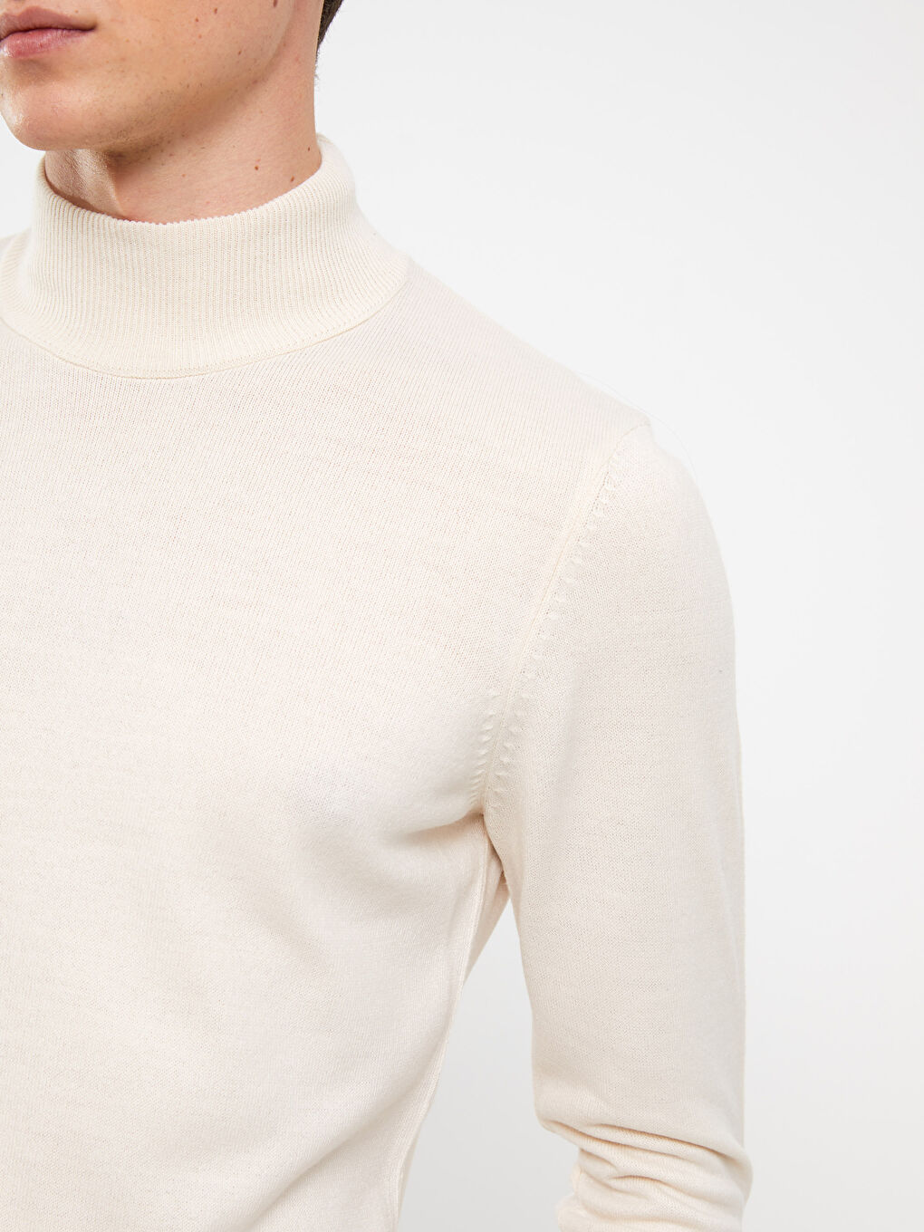 Ekru Yarım Balıkçı Yaka Uzun Kollu Erkek Triko Kazak-6