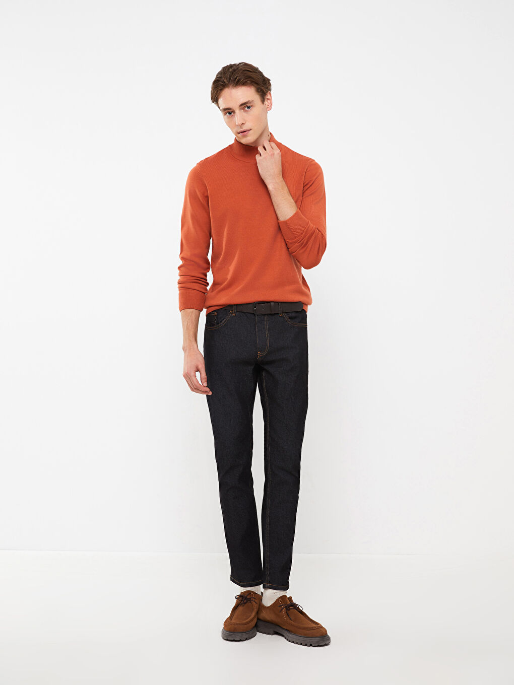 سترة تريكو بكول نص عالي وكم طويل رجال-1