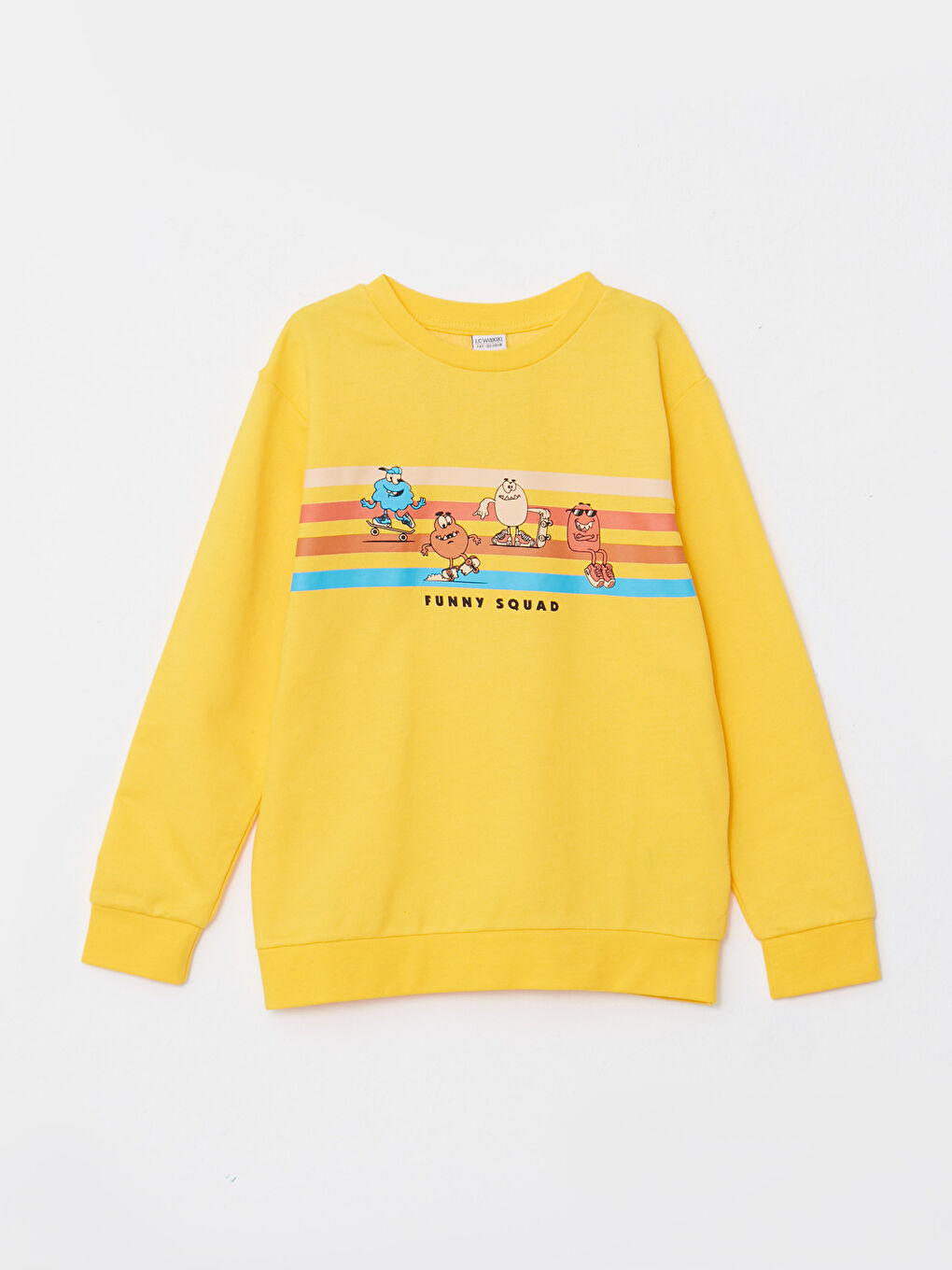 Sarı Bisiklet Yaka Baskılı Uzun Kollu Erkek Çocuk Sweatshirt