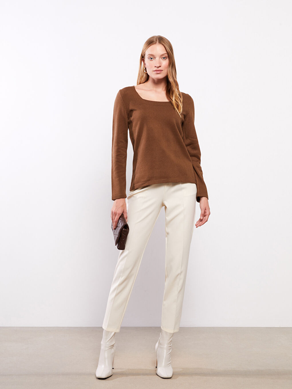 Свитер из трикотажа с квадратным воротником и длинным рукавом для женщин-2